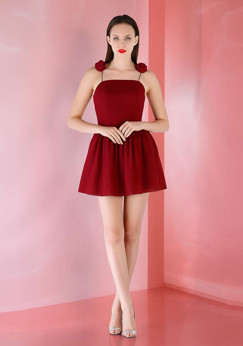 Red Solid Cotton Dress for Diwali | Wedding & Festive Wear - Indya