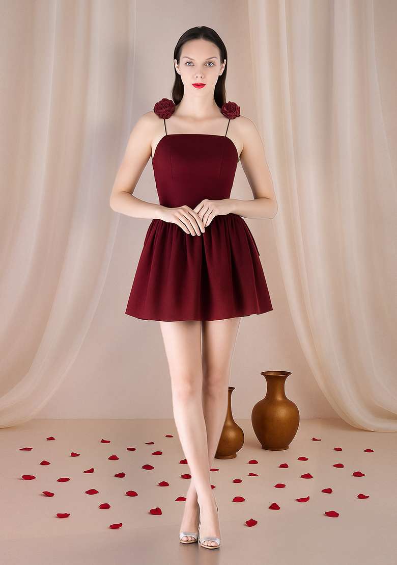 Red Solid Cotton Dress for Diwali | Wedding & Festive Wear - Indya