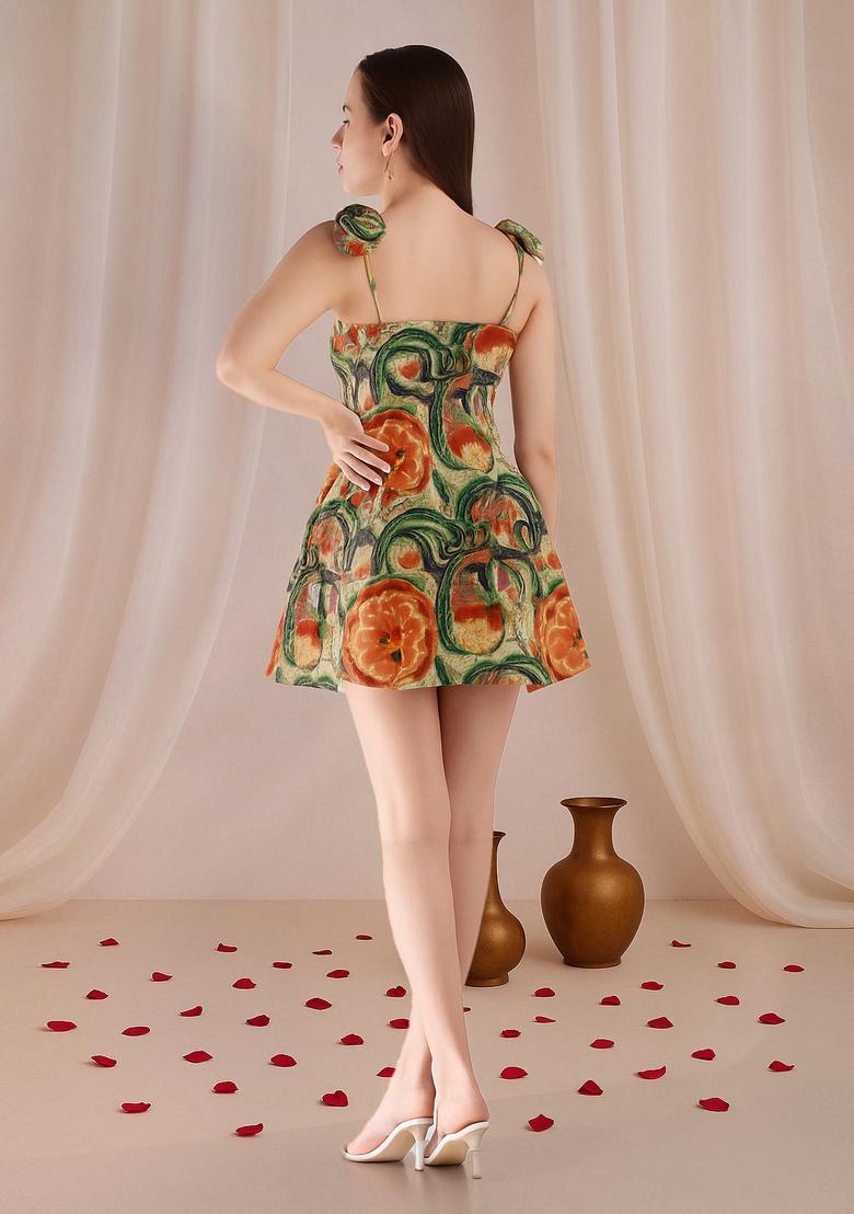 Multi Color Floral Print Cotton Dress - Indya