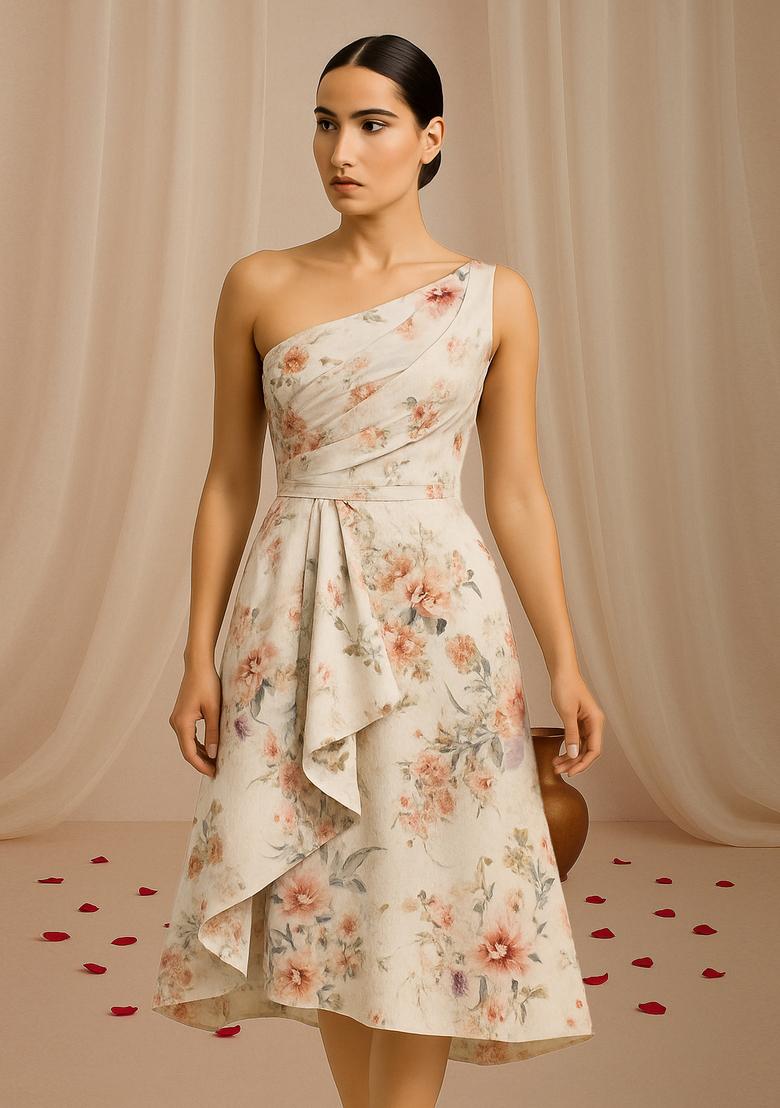 White Floral Print Cotton Dress