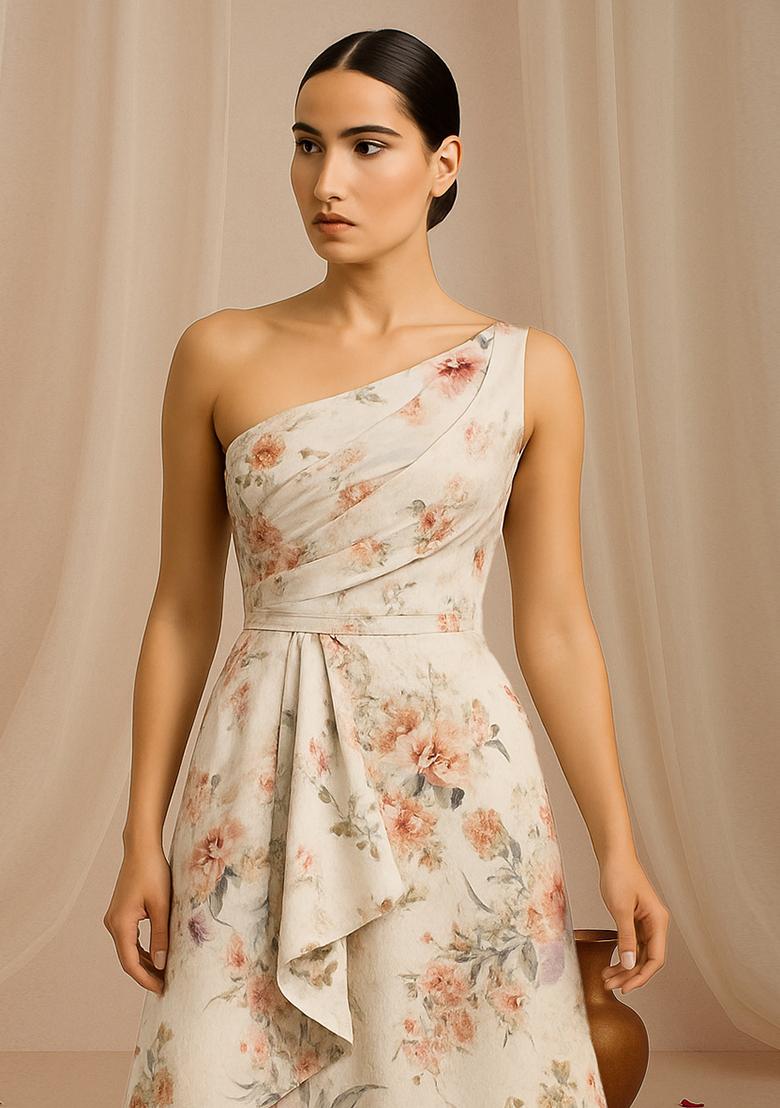 White Floral Print Cotton Dress