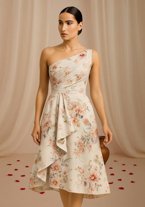 White Floral Print Cotton Dress