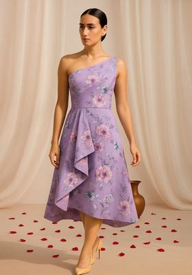 Purple Floral Print Cotton Dress