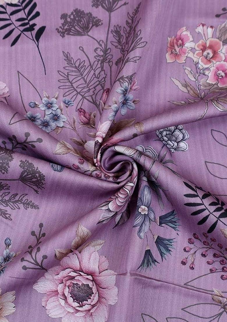 Purple Floral Print Cotton Dress