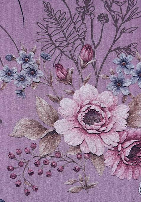 Purple Floral Print Cotton Dress