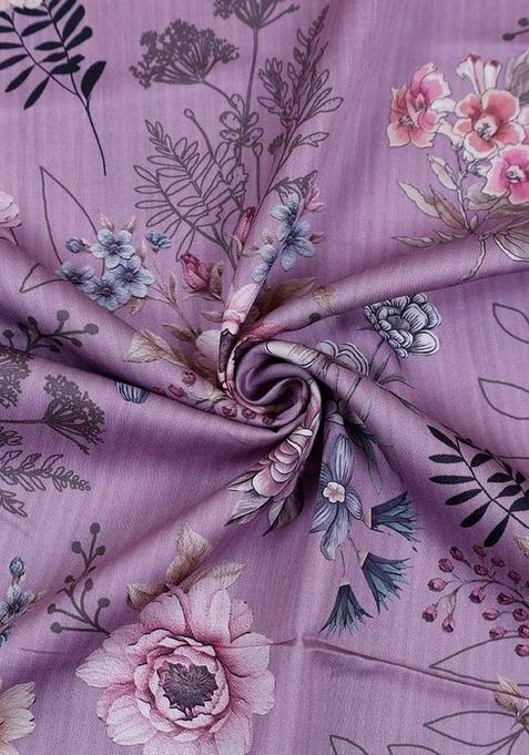 Purple Floral Print Cotton Dress