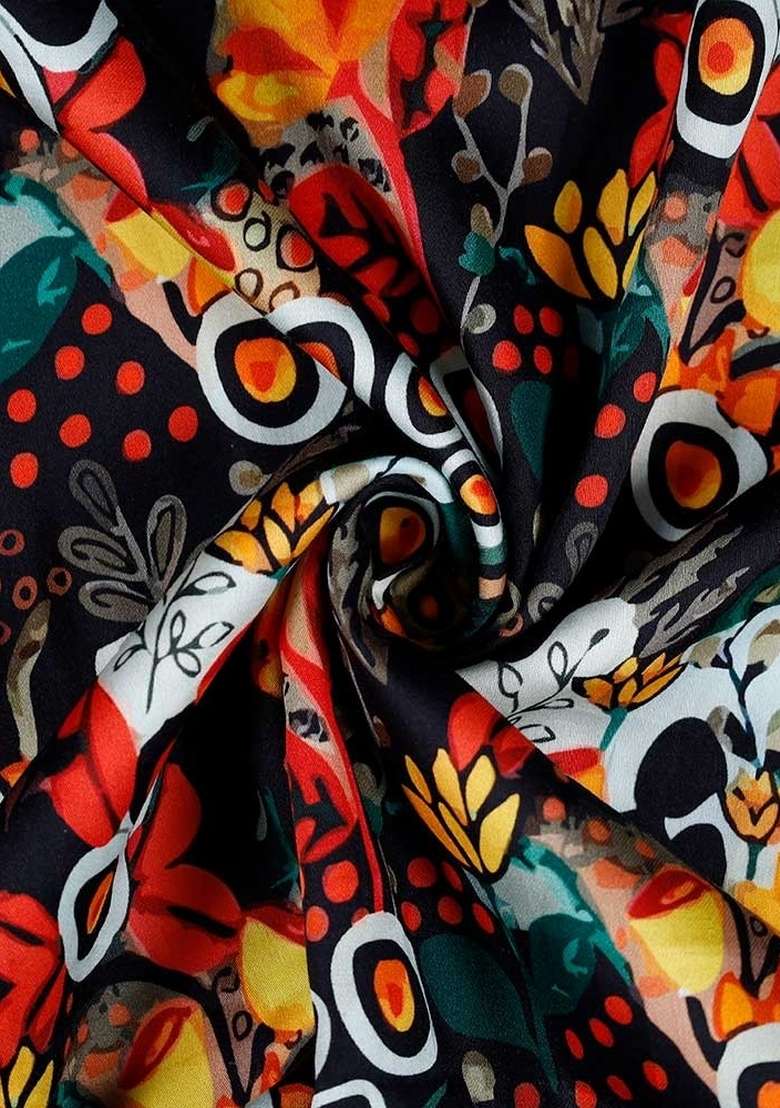 Multi Color Cotton Dress with Floral Print for Diwali | Wedding & Festive Wear - Indya