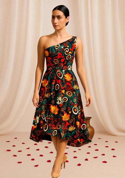 Multi Color Floral Print Cotton Dress