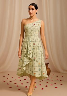 Green Abstract Print Cotton Dress