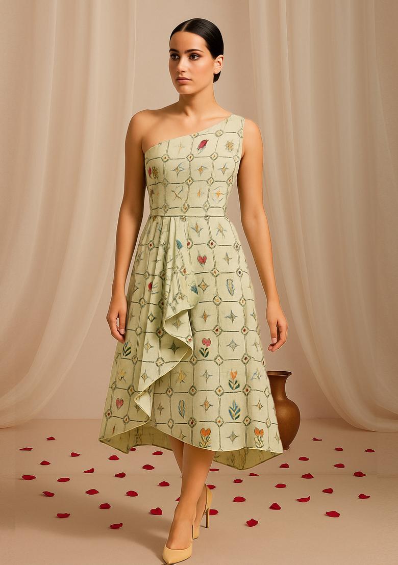 Green Abstract Print Cotton Dress