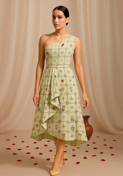 Green Abstract Print Cotton Dress