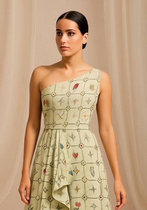 Green Abstract Print Cotton Dress