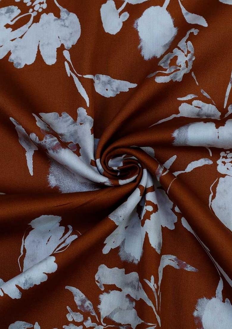 Brown Floral Print Cotton Dress