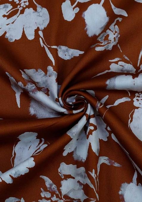 Brown Floral Print Cotton Dress