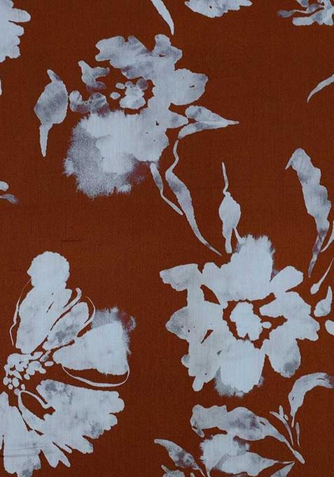 Brown Floral Print Cotton Dress