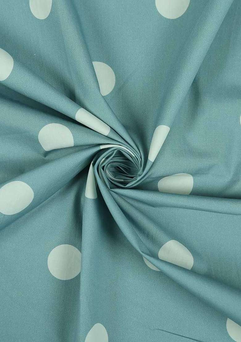 Blue Polka Dot Print Cotton Dress for Diwali and Festive Wear - Indya