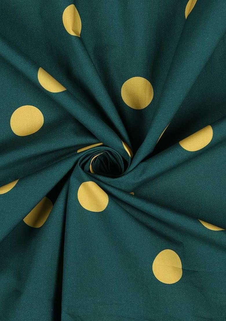 Teal Green Polka Dot Print Cotton Dress