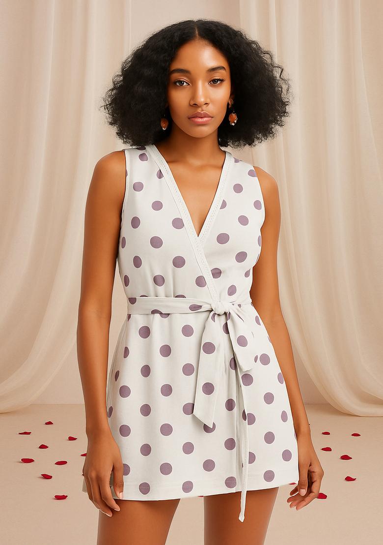 White Polka Dot Print Cotton Dress