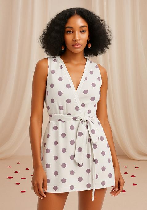White Polka Dot Print Cotton Dress