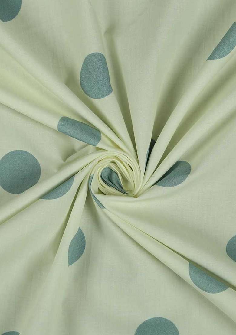 Cream Polka Dot Print Cotton Dress for Diwali and Festive Wear - Indya