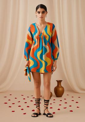 Multi Color Abstract Print Cotton Dress