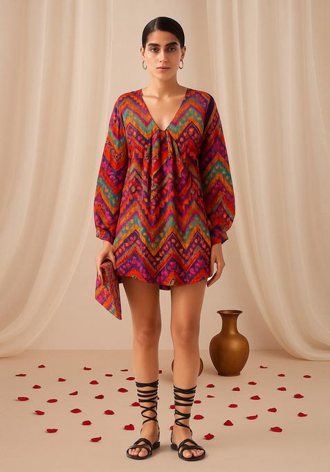 Pink Abstract Print Cotton Dress