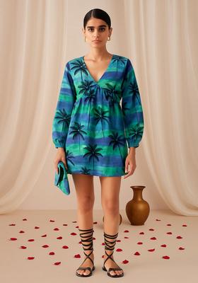 Multi Color Figure Print Cotton Dress