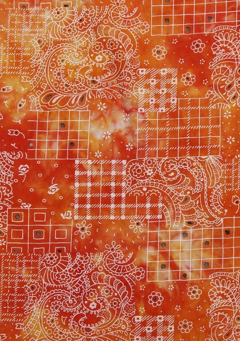 Orange Abstract Print Cotton Dress - Indya