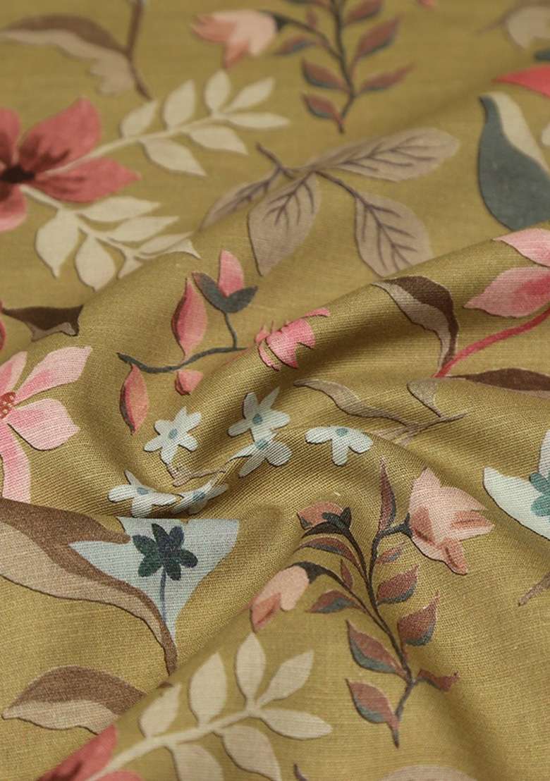 Green Cotton Linen Floral Printed Dress - Indya