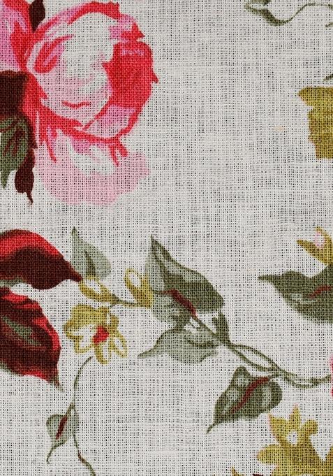 White Cotton Linen Floral Printed Dress