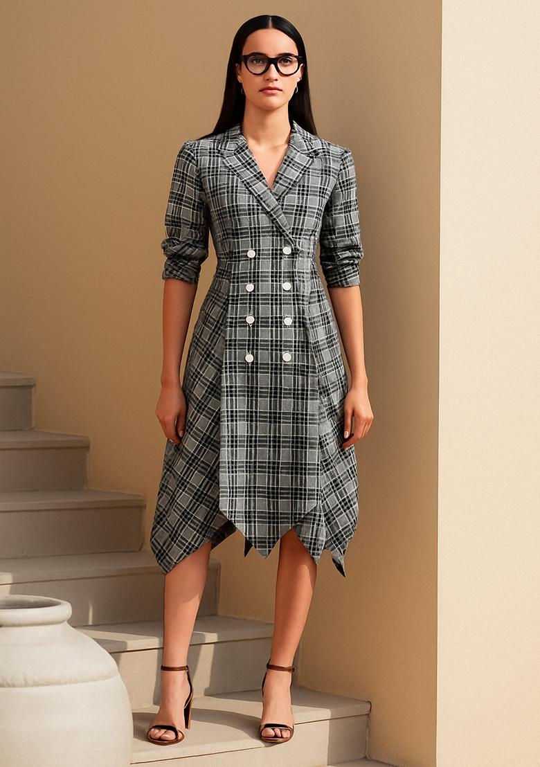 Black And White Cotton Checked Dress