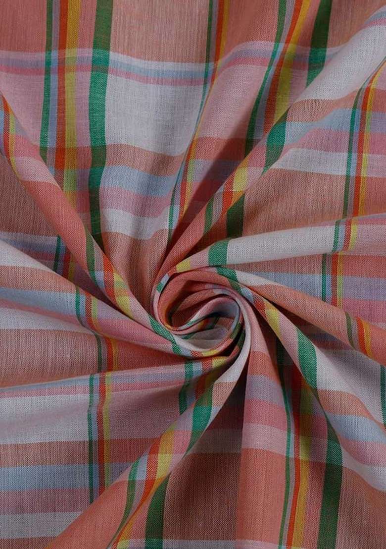 Peach Cotton Checked Dress - Indya