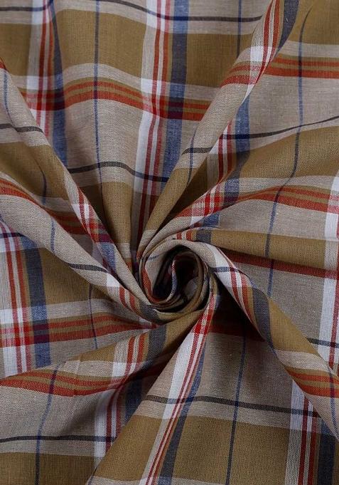 Light Brown Cotton Checked Dress