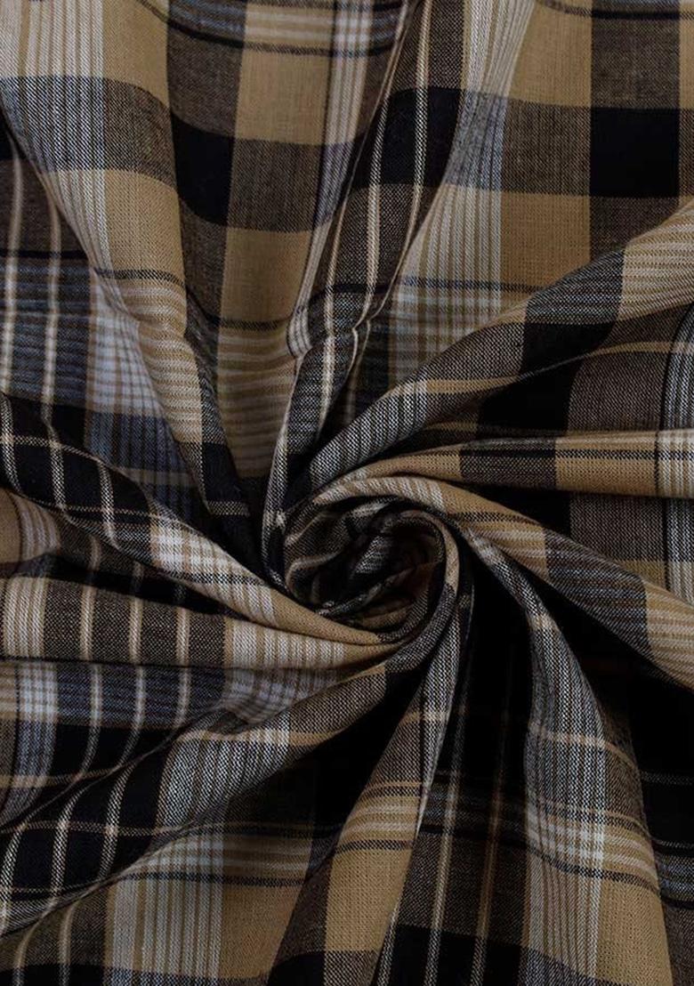 Beige Cotton Checked Dress