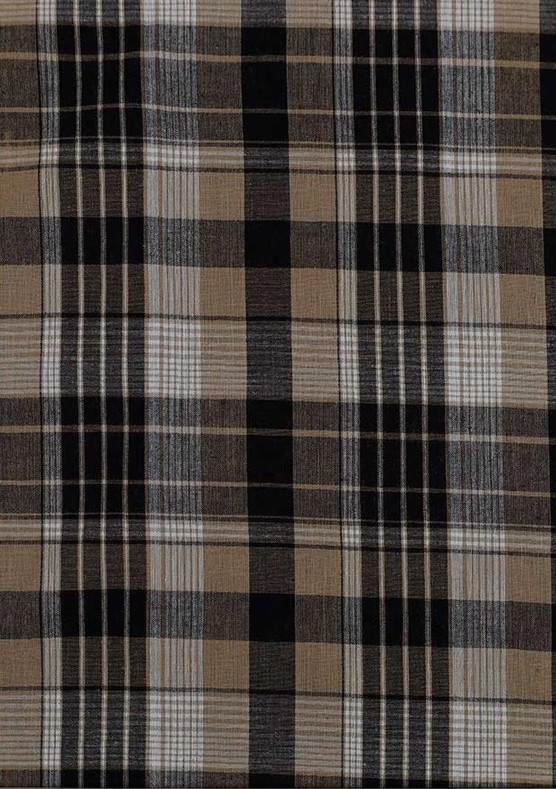 Beige Cotton Checked Dress