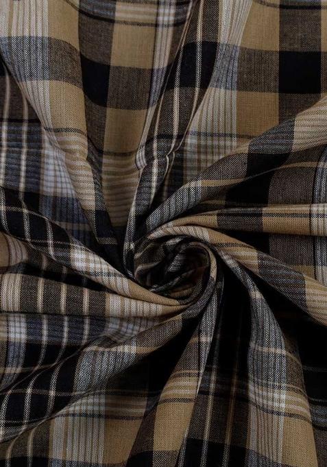 Beige Cotton Checked Dress