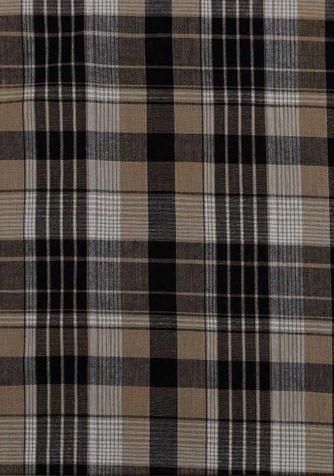 Beige Cotton Checked Dress