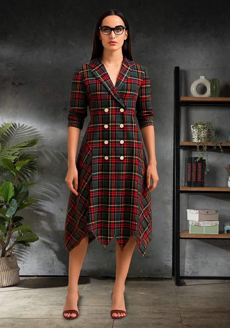Multicolor Cotton Checked Dress - Indya