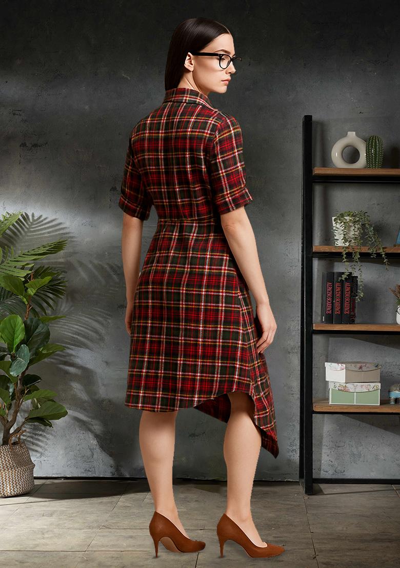 Multicolor Cotton Checked Dress - Indya