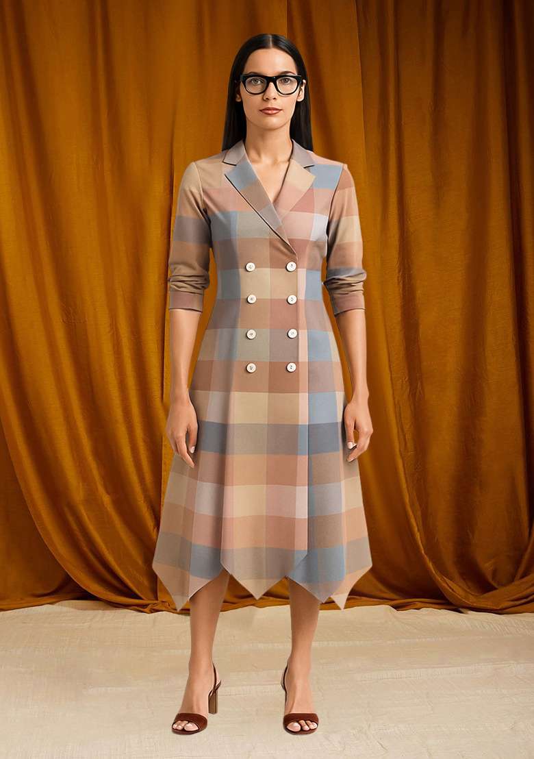 Multicolor Cotton Checked Dress - Indya