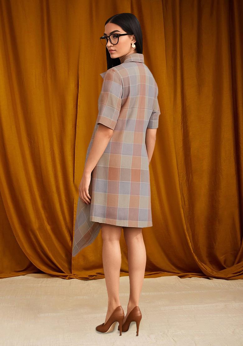 Multicolor Cotton Checked Dress - Indya