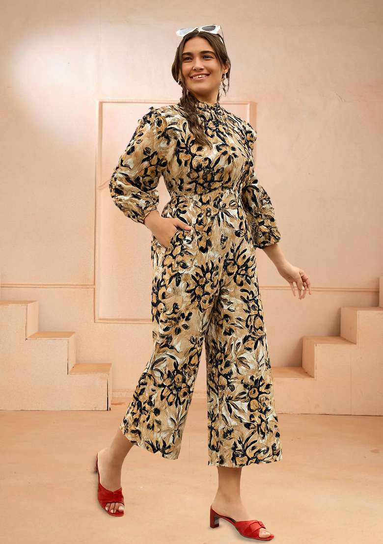 Multicolor Poplin Floral Printed Jumpsuit - Indya