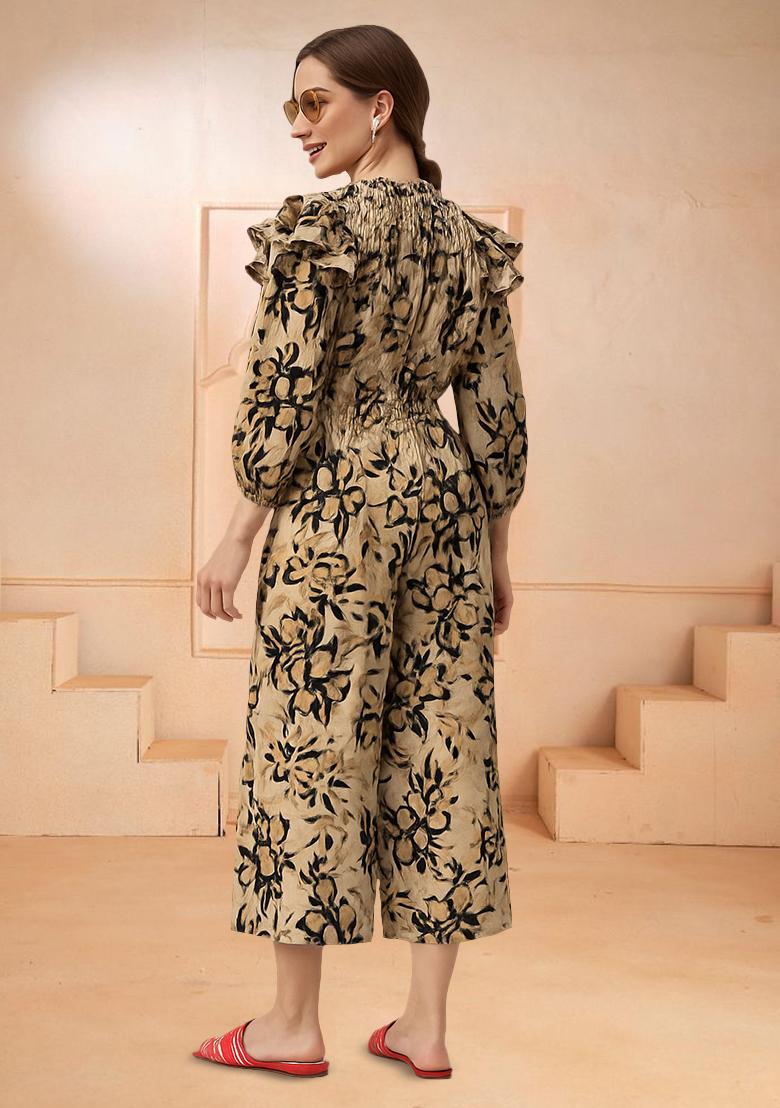 Multicolor Poplin Floral Printed Jumpsuit - Indya