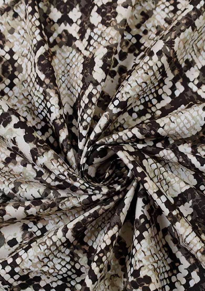 Beige Poplin Abstract Printed Dress - Indya