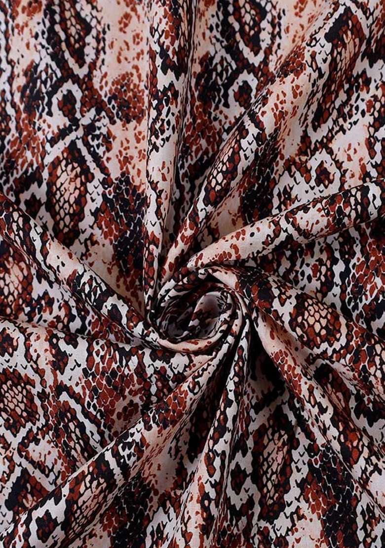 Brown Poplin Abstract Printed Dress - Indya