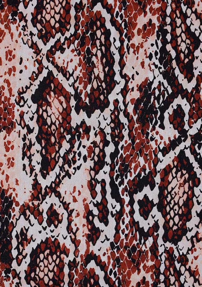 Brown Poplin Abstract Printed Dress - Indya