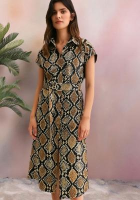 Black Poplin Abstract Printed Dress