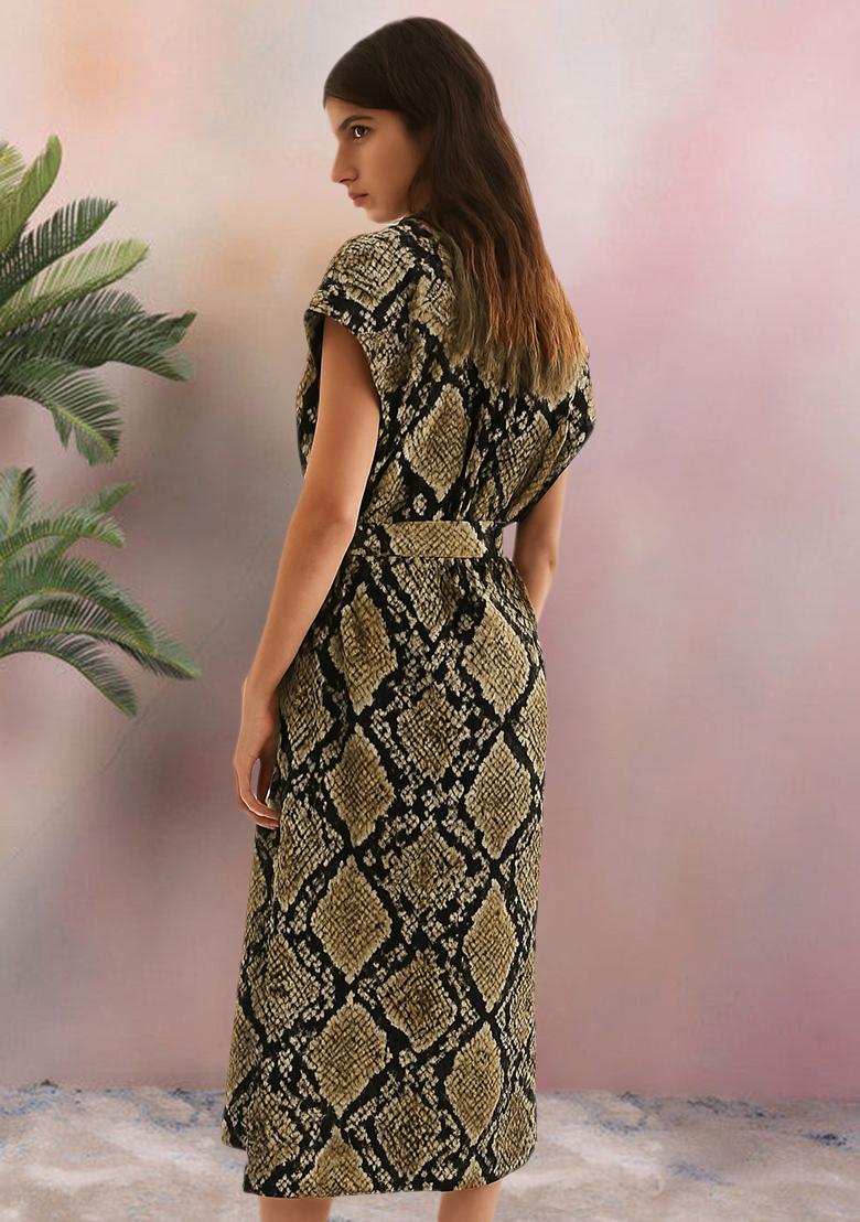 Black Poplin Abstract Printed Dress - Indya