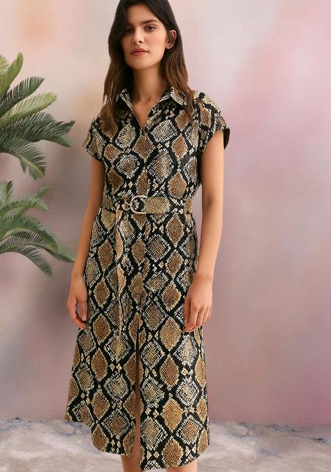 Black Poplin Abstract Printed Dress