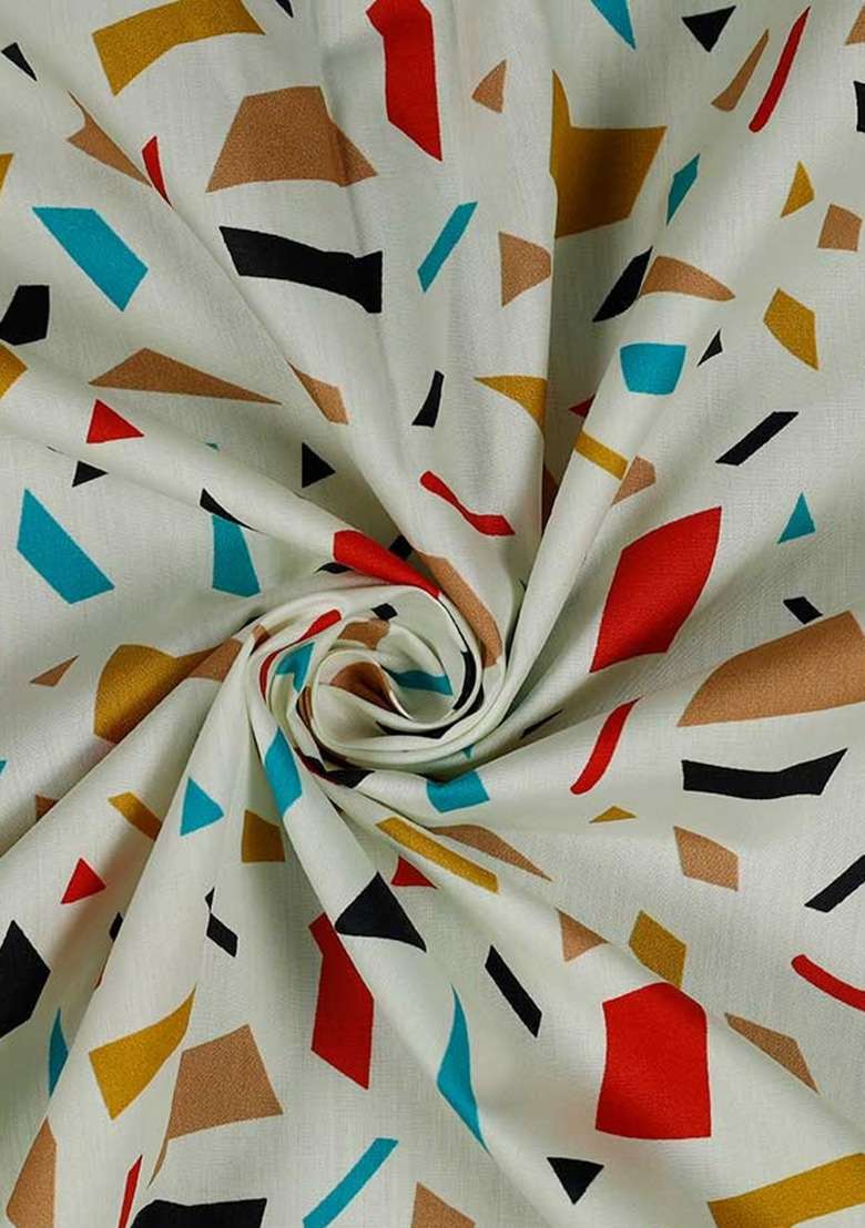 White Poplin Abstract Printed Dress - Indya